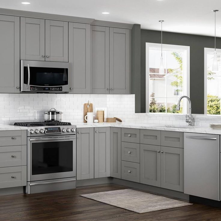 Home Decorators Collection Washington Veiled Gray Plywood Shaker Assembled Utility Pantry Kitchen Cabinet Soft Close 18 in W x 24 in D x 90 in H