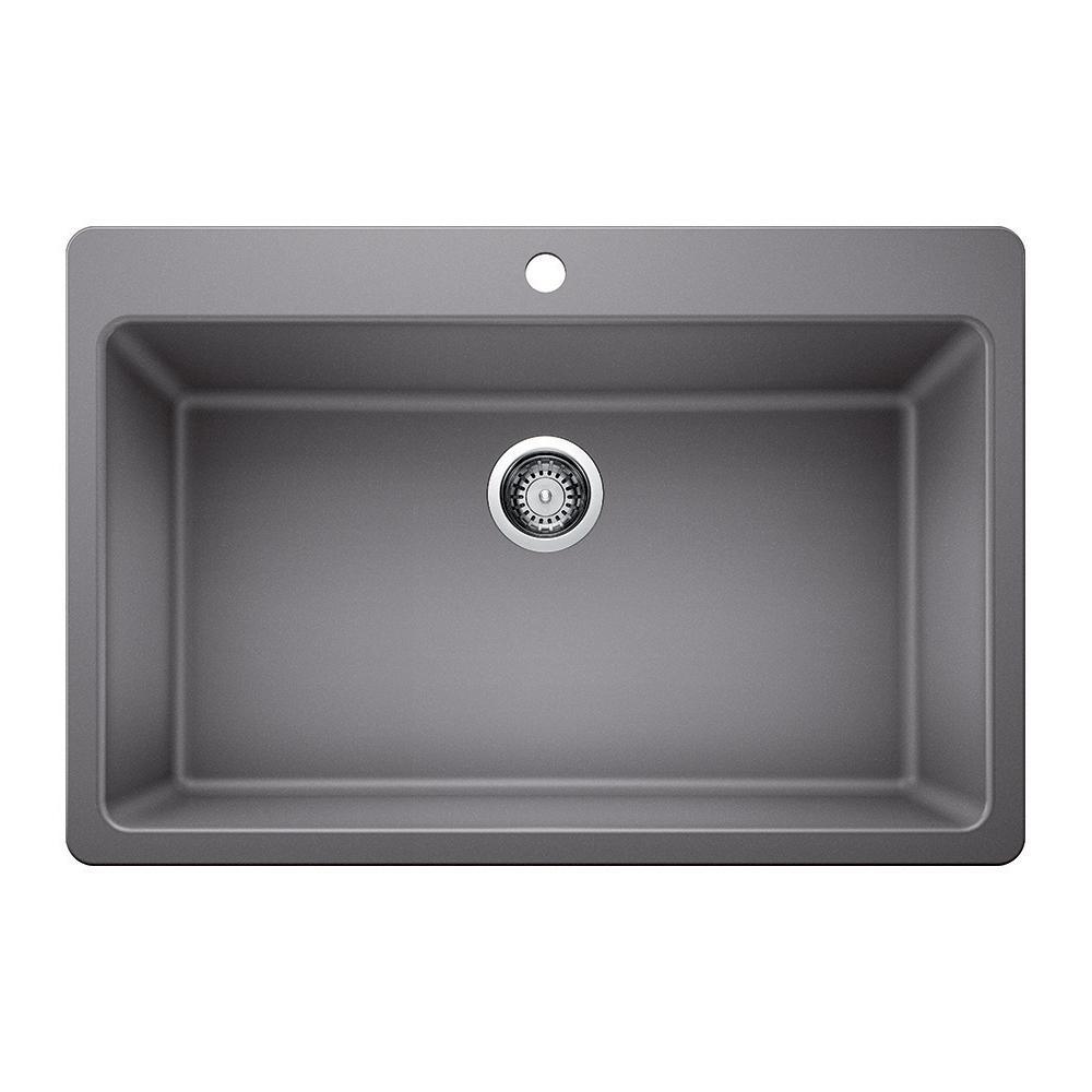 Glacier Bay Drop-in/Undermount Granite Composite 33 in. Single Bowl Kitchen Sink in White - Super Arbor