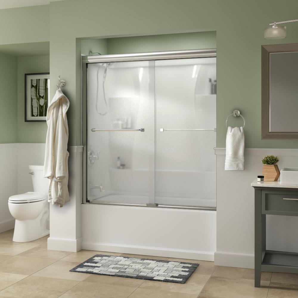 Everly 60 in. x 58-1/8 in. Traditional Semi-Frameless Sliding Bathtub Door in Nickel and 1/4 in. (6mm) Mozaic Glass - Super Arbor