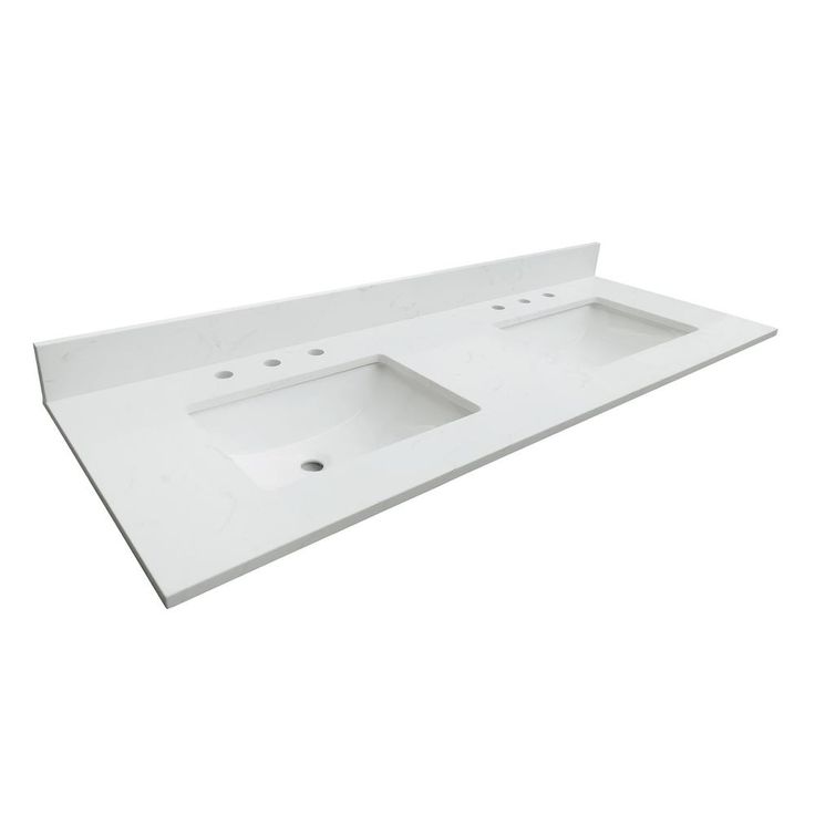 73 in. W x 22 in. D x 0.75 in. H Quartz Vanity Top in Carrara White with White Basins
