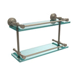Waverly Place 16 in. L x 8 in. H x 5 in. W 2-Tier Clear Glass Bathroom Shelf with Gallery Rail in Satin Nickel - Super Arbor