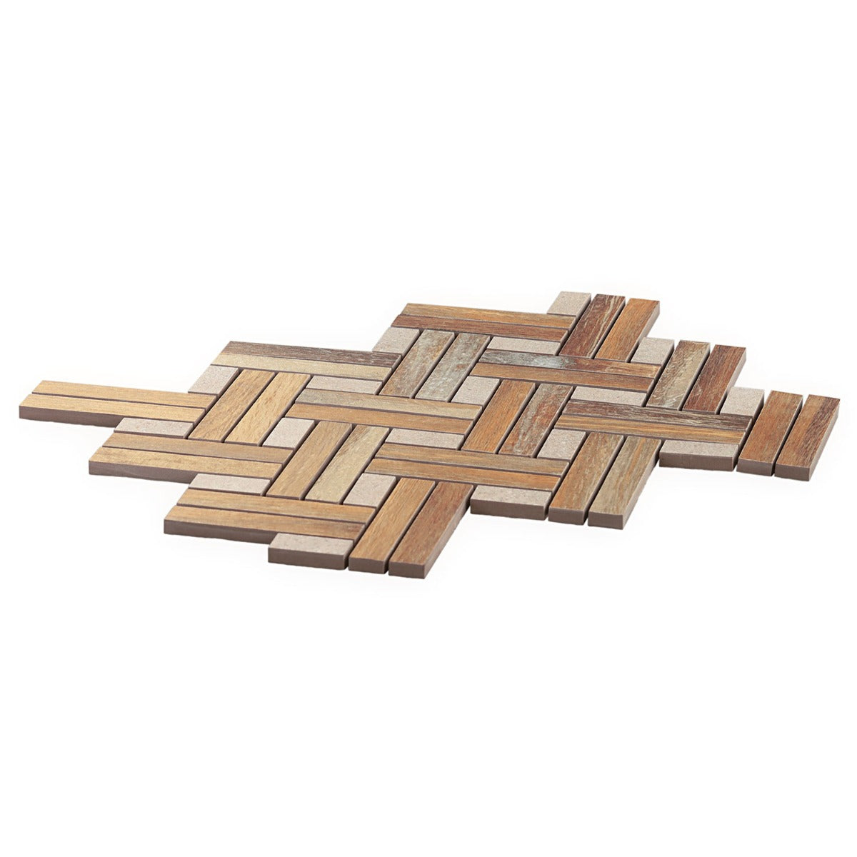 Eternal Birch Brown Basketweave Herringbone Matte Porcelain Mosaic Tile