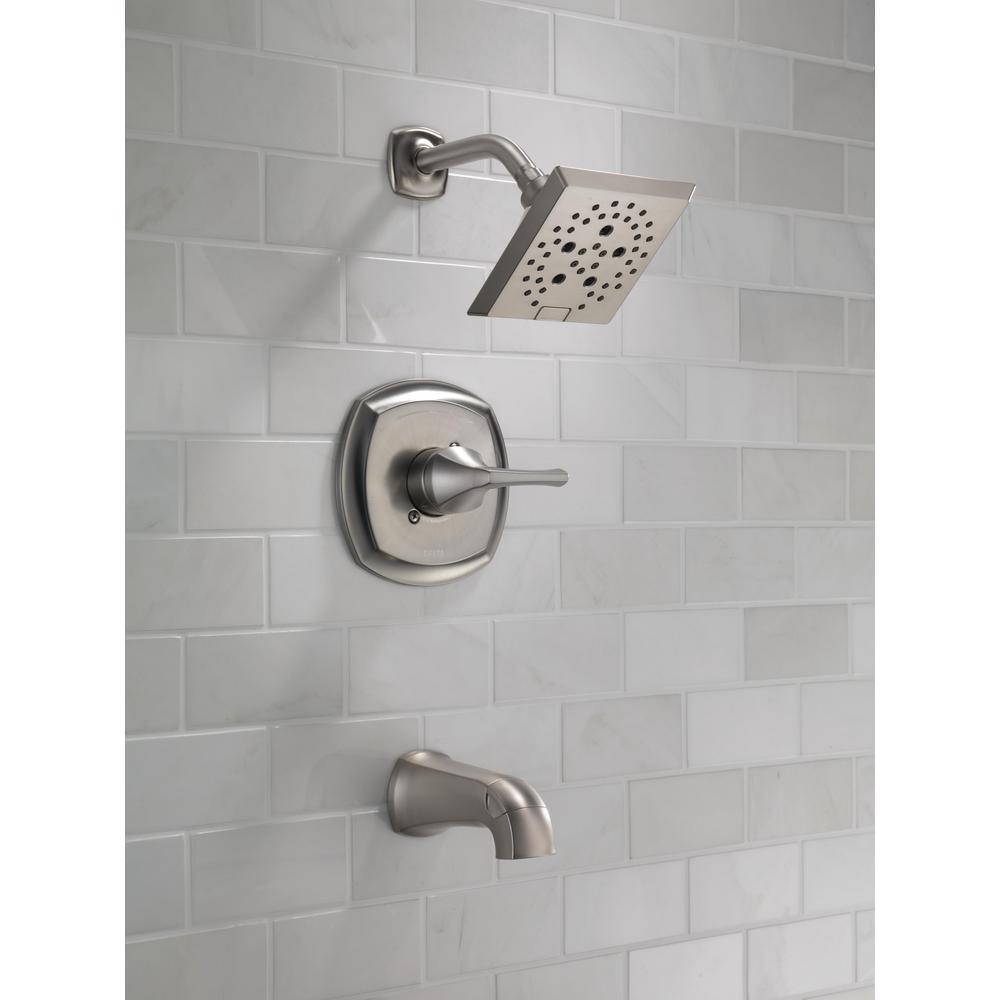 Portwood Single-Handle 5-Spray Tub and Shower Faucet with H2Okinetic in SpotShield Brushed Nickel (Valve Included) - Super Arbor