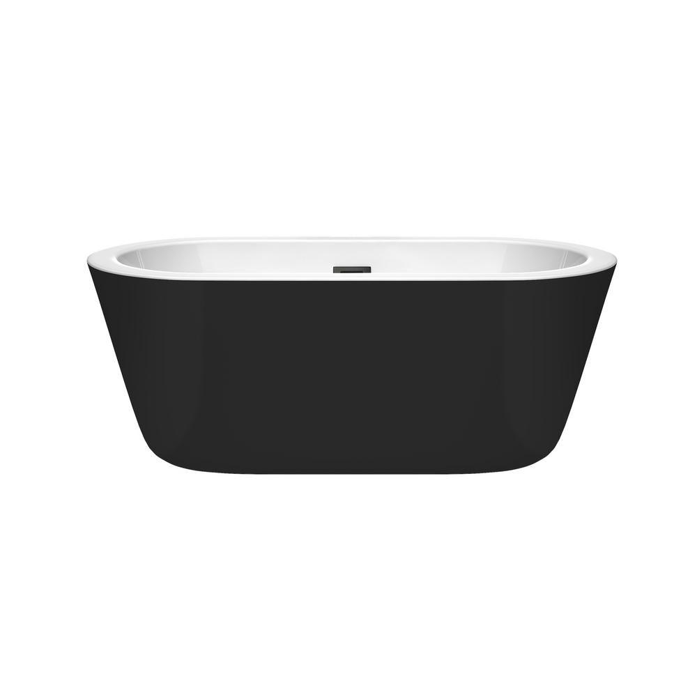 Mermaid 60 in. Acrylic Flatbottom Bathtub in Black with Matte Black Trim - Super Arbor