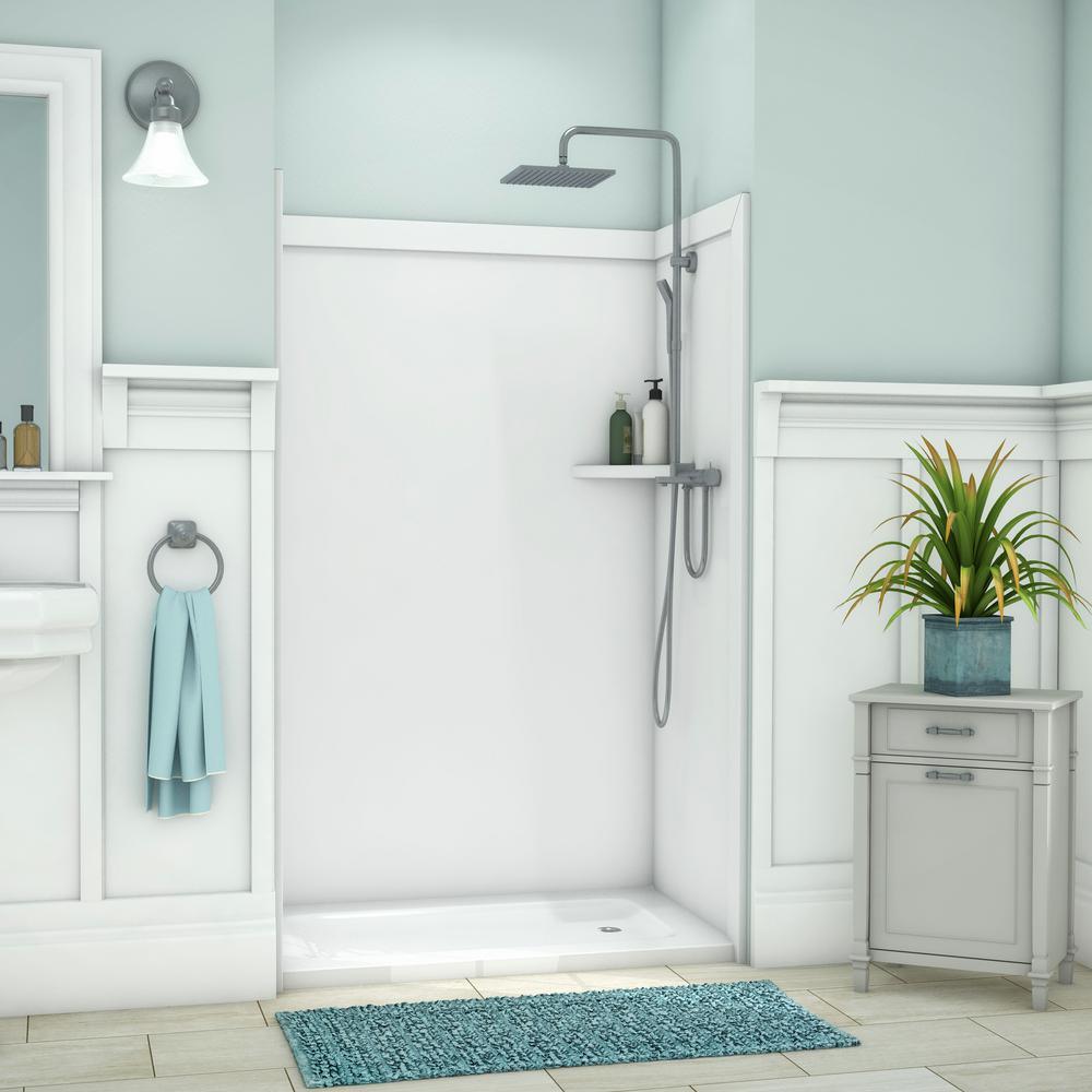 Elegance 36 in. x 48 in. x 80 in. 9-Piece Easy Up Adhesive Alcove Shower Wall Surround in Calacatta White - Super Arbor