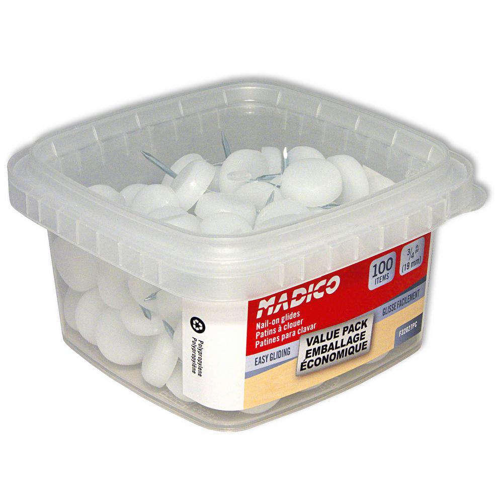 3/4 in. White Base Nail-On Glides (100-Pack) - Super Arbor