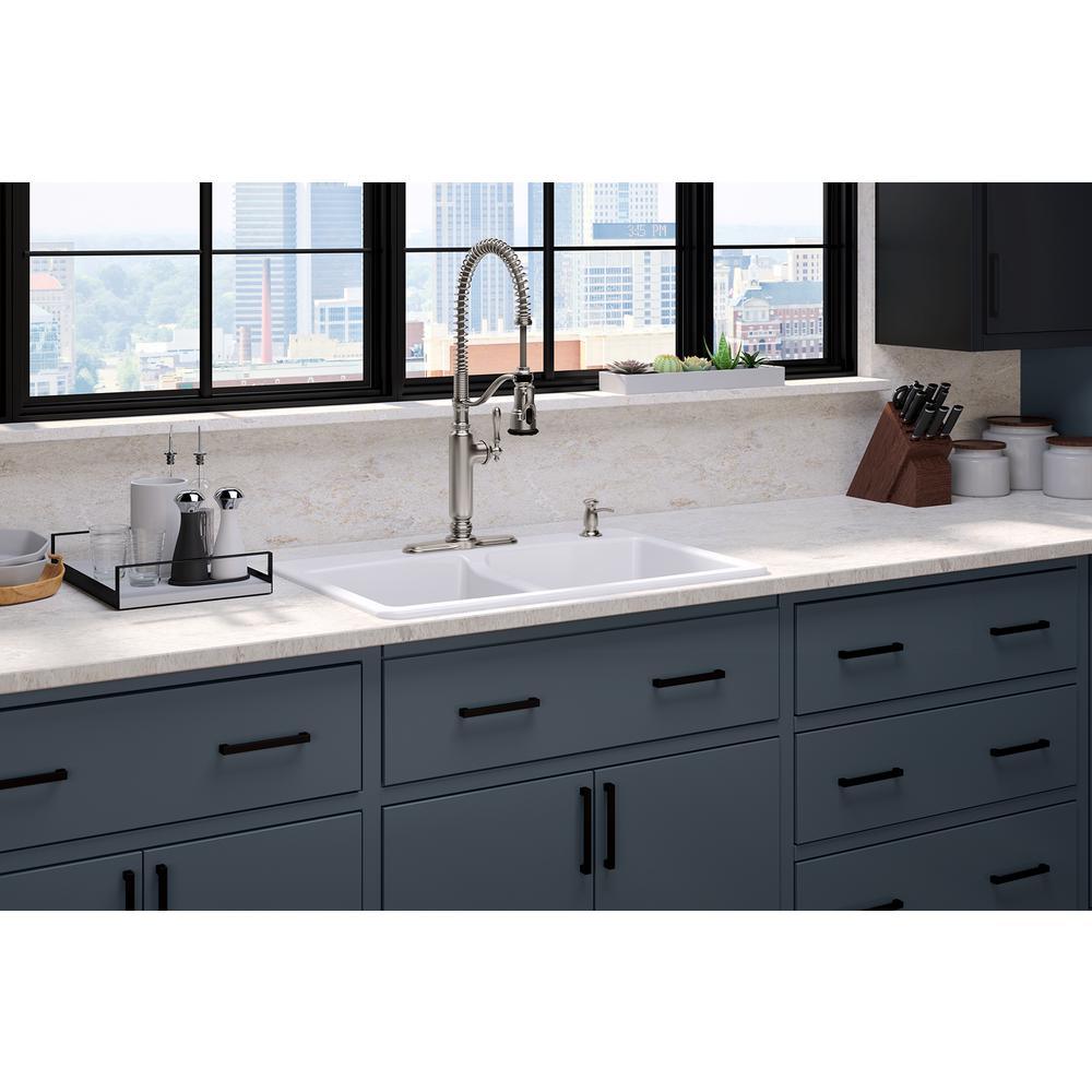 Brookfield Drop-In Cast Iron 33 in. 4-Hole Double Bowl Kitchen Sink in White - Super Arbor