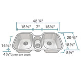 All-in-One Undermount Stainless Steel 43 in. Triple Bowl Kitchen Sink - Super Arbor