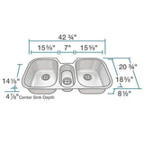 All-in-One Undermount Stainless Steel 43 in. Triple Bowl Kitchen Sink - Super Arbor