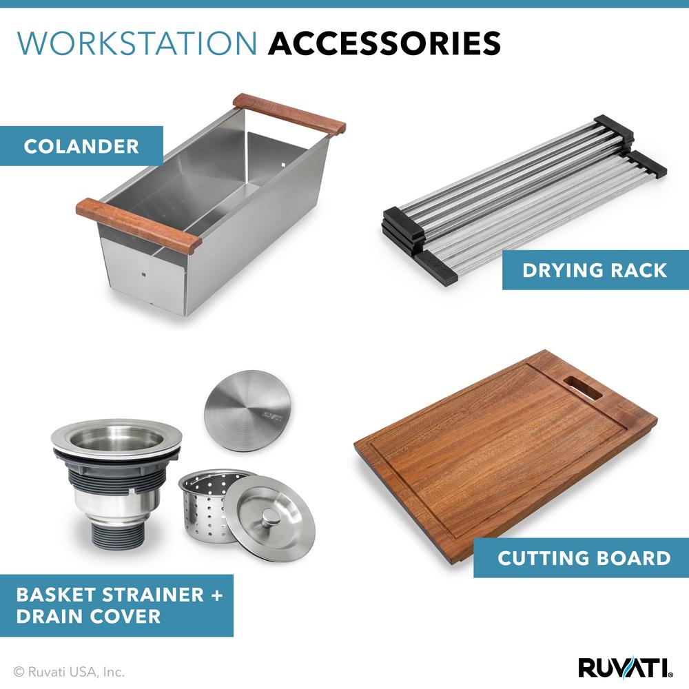33 in. Double Bowl 50/50 Undermount 16-Gauge Stainless Steel Ledge Workstation Kitchen Sink with Accessories - Super Arbor