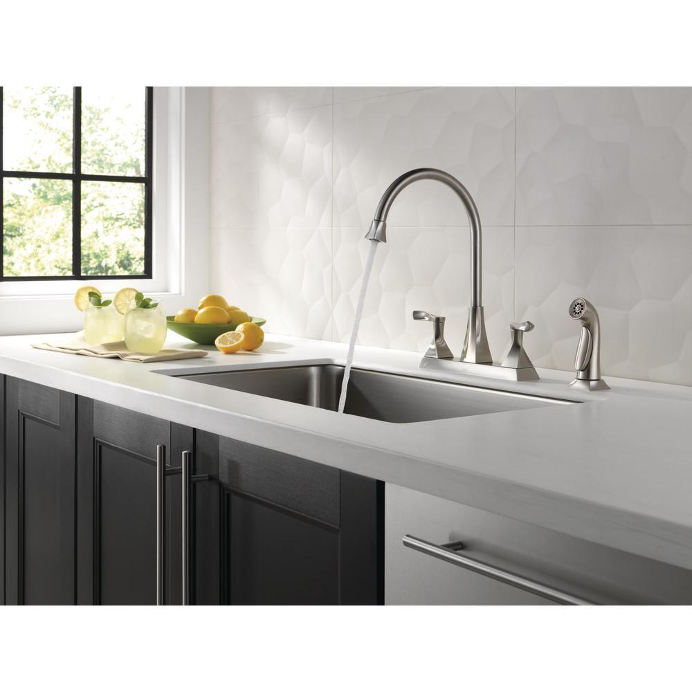 Everly 2-Handle Standard Kitchen Faucet with Spray in Stainless - Super Arbor
