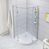 Glamour 38 in. x 73.90 in. Semi-Frameless Pivot Corner Shower Door in Satin Nickel with 38 in. x 38 in. Base in White - Super Arbor