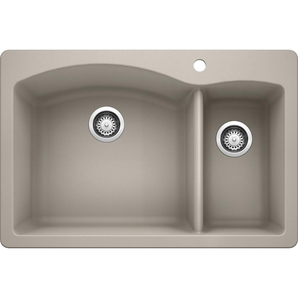 DIAMOND Dual Mount Granite Composite 33 in. 1-Hole 70/30 Double Bowl Kitchen Sink in Metallic Gray - Super Arbor