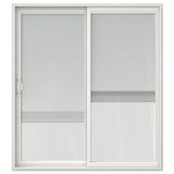 JELD-WEN 72-in x 80-in 4-9/16-in Low-e Insulating Blinds Between The Glass White Vinyl Sliding Left-Hand Sliding Double Patio Door