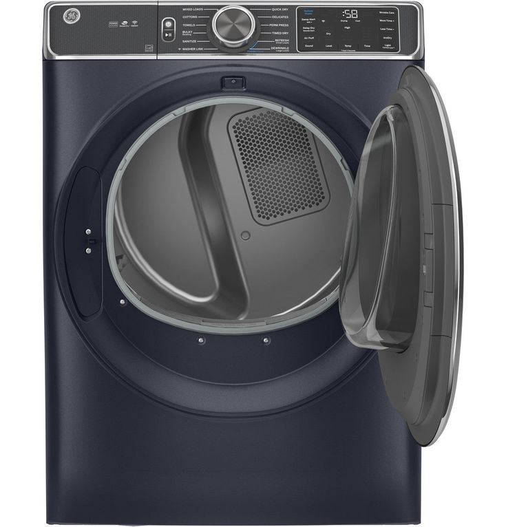GE 7.8 cu. ft. Smart 240-Volt Sapphire Blue Stackable Electric Vented Dryer with Steam and Sanitize Cycle, ENERGY STAR