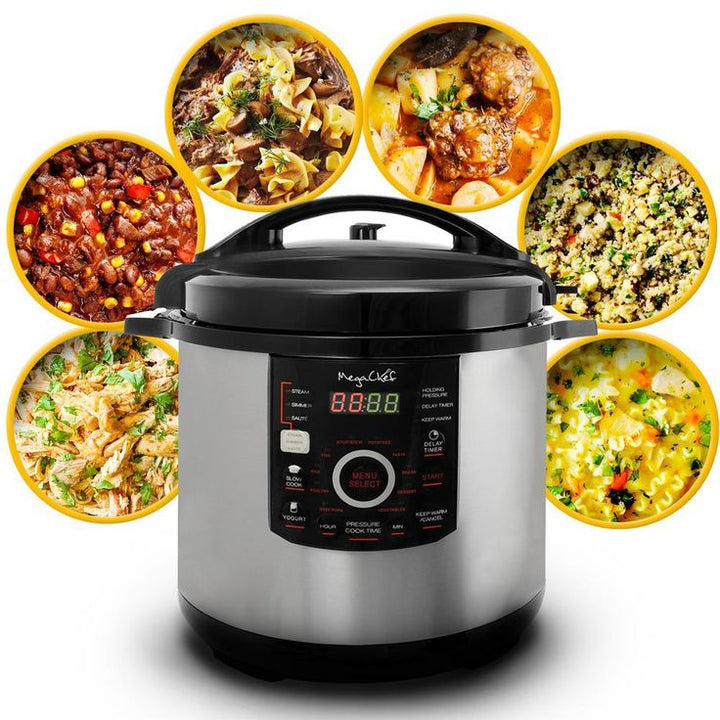 12 Qt. Black and Silver Electric Pressure Cooker with Automatic Shut-Off and Keep Warm Setting