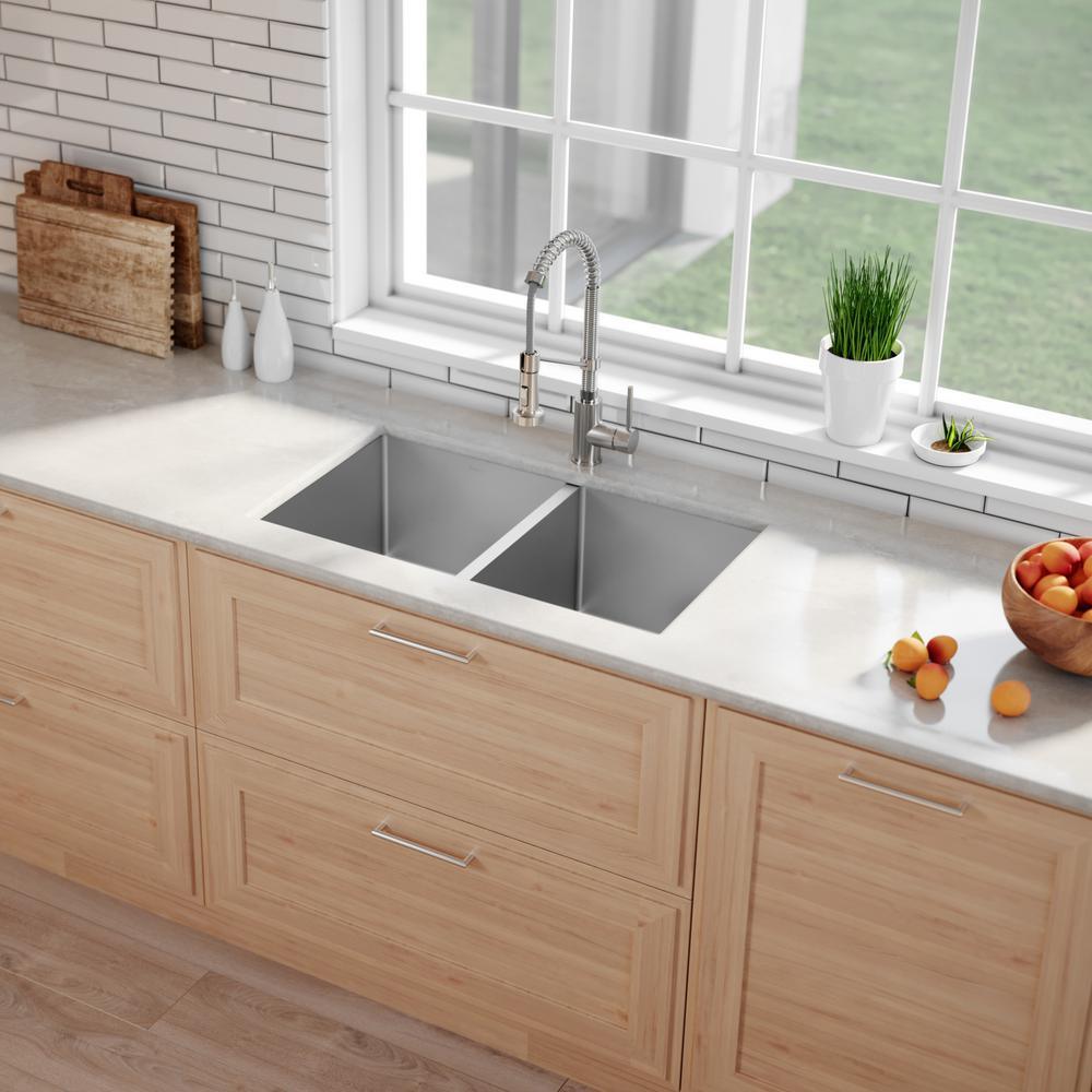 Standart PRO 33in. 16 Gauge Undermount 50/50 Double Bowl Stainless Steel Kitchen Sink - Super Arbor