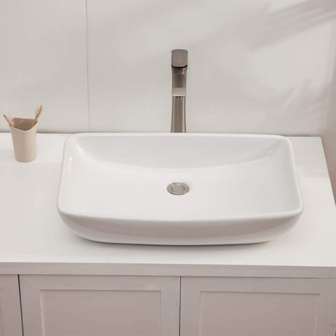 24 in. x 15 in. Modern Rectangle Bathroom Above in White Porcelain Ceramic Vessel Vanity Sink Art Basin - Super Arbor