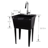 Complete 22.875 in. x 23.5 in. Black 19 Gal. Utility Sink Set with Metal Hybrid Chrome High Arc Pull-Down Faucet - Super Arbor