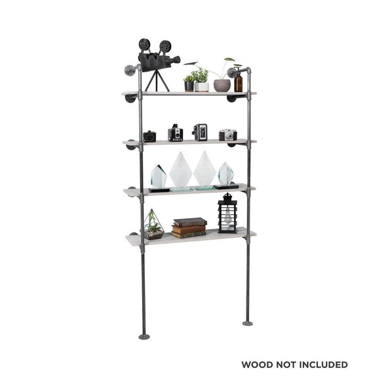 1/2 in. Black Steel Pipe 11.75 in. D x 72.5 in. H Floor Mounted 4-Tier Shelf Kit