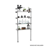 1/2 in. Black Steel Pipe 11.75 in. D x 72.5 in. H Floor Mounted 4-Tier Shelf Kit