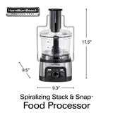 Stack n Snap 12-Cup 3-Speed Stainless Steel Food Processor with Spiralizer