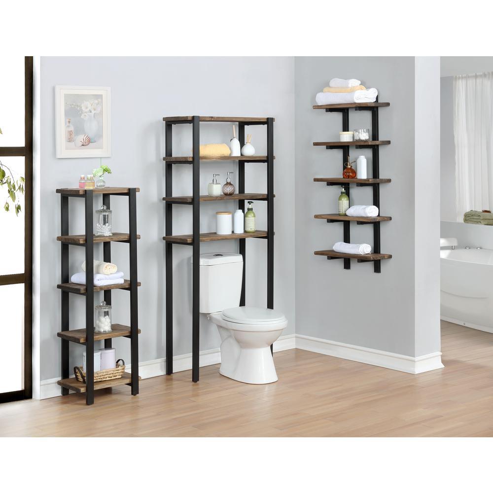 Pomona 20 in. W Wall Mounted 5-Tier Bath Shelf with Metal Frame and Solid Wood - Super Arbor