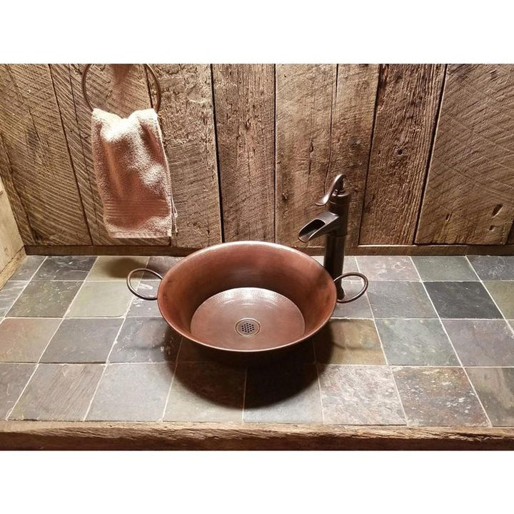 SINKOLOGY Copernicus All-In-One 21 in. Copper Bathroom Vessel Sink with Pfister Ashfield Bronze Faucet and Drain