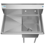 Freestanding Stainless Steel 33 in. 2-Hole Single Bowl Commercial Kitchen Sink with Left Side Drainboard