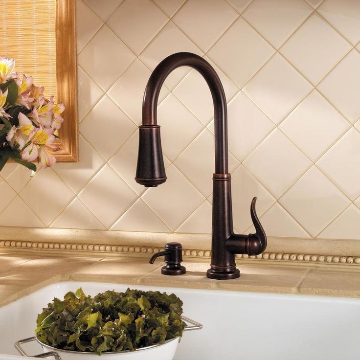 Pfister Ashfield Rustic Bronze 1-Handle Deck-Mount Pull-Out Handle Kitchen Faucet (Deck Plate Included)