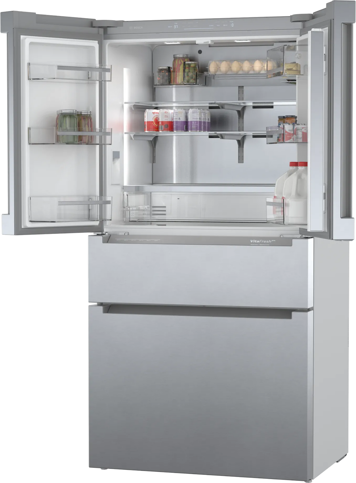 Bosch 800 Series 36 in. 21 cu. ft. French 4-Door Refrigerator, Stainless Steel, Dual Compressor, Counter-Depth