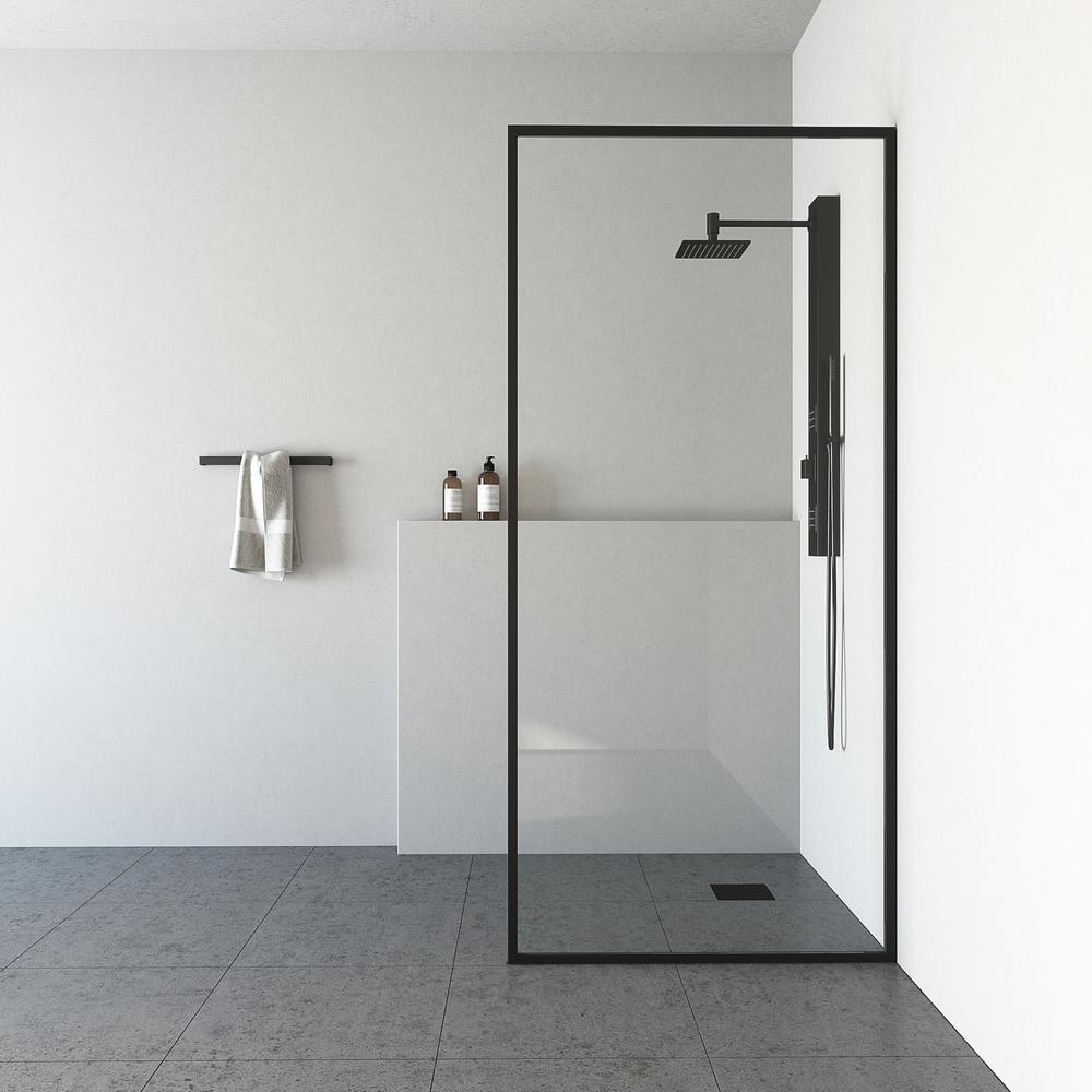 33 in. x 73 in. Frameless Fixed Shower Screen in Matte Black - Super Arbor
