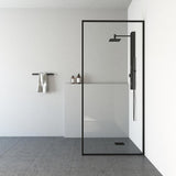 33 in. x 73 in. Frameless Fixed Shower Screen in Matte Black - Super Arbor
