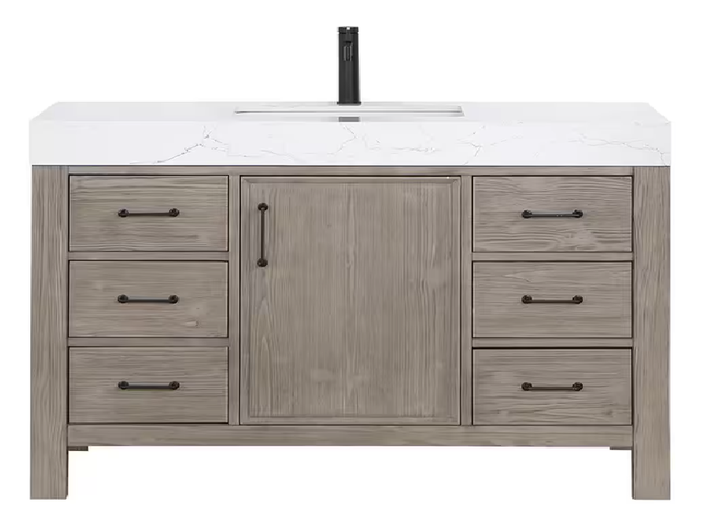 León 48 in.W x 22 in.D x 34 in.H Single Sink Bath Vanity in Fir Wood Grey with White Composite Stone Top