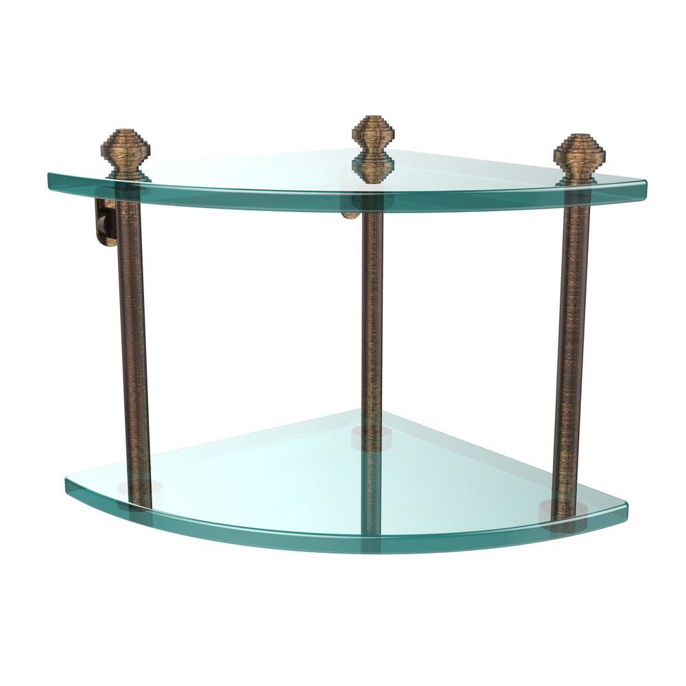 Southbeach Collection 8 in. 2-Tier Corner Glass Shelf in Oil Rubbed Bronze - Super Arbor