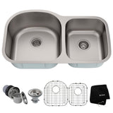 Premier Undermount Stainless Steel 32 in. 60/40 Double Bowl Kitchen Sink - Super Arbor