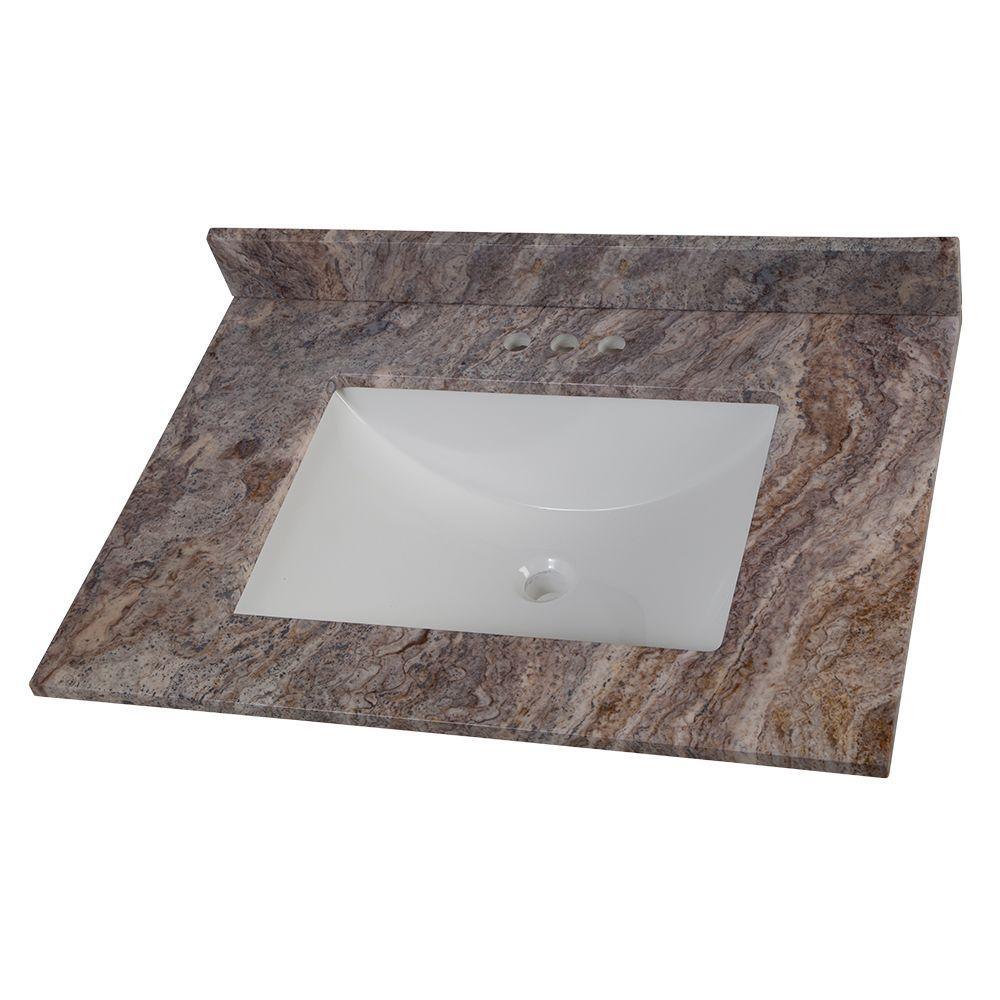 37 in. W x 22 in. D Stone Effects Vanity Top in Cold Fusion with White Sink - Super Arbor