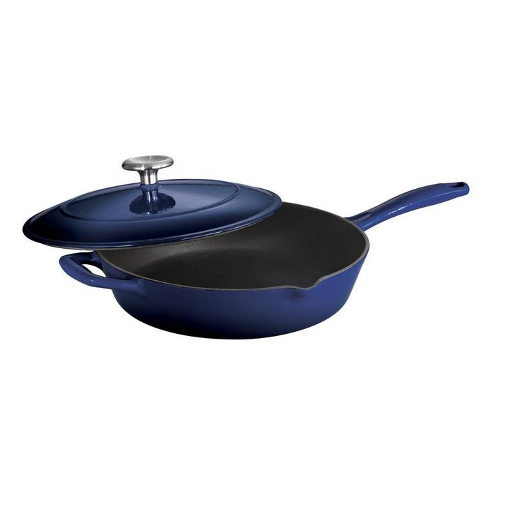 Gourmet 10 in. Porcelain-Enameled Cast Iron Skillet in Gradated Cobalt with Lid