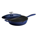 Gourmet 10 in. Porcelain-Enameled Cast Iron Skillet in Gradated Cobalt with Lid