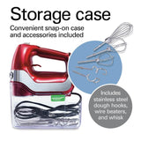 5-Speed Red and Chrome Hand Mixer with Stainless Steel Twisted Wire Beaters, Whisk, Dough Hooks and Snap-On Storage Case