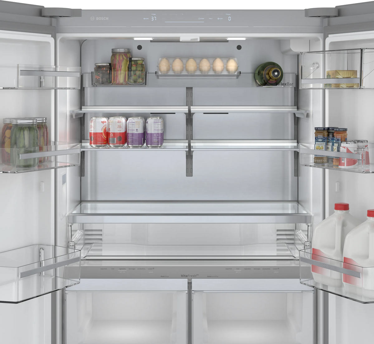 Bosch 800 Series 36 in. 21 cu. ft. French 3-Door Counter-Depth Refrigerator, Stainless Steel, Dual Compressor (B36CT80SNS)
