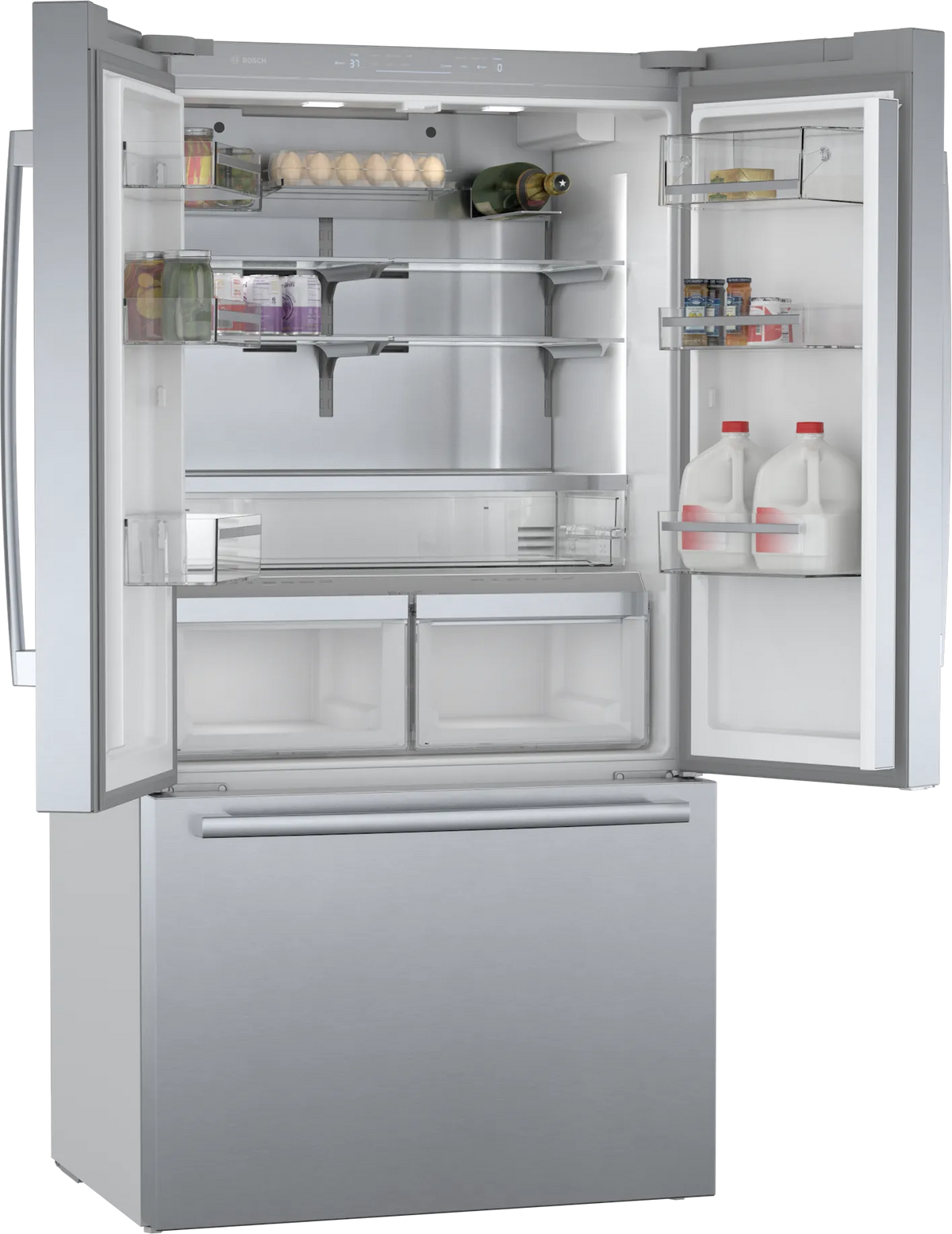 Bosch 800 Series 36 in. 21 cu. ft. French 3-Door Counter-Depth Refrigerator, Stainless Steel, Dual Compressor (B36CT80SNS)
