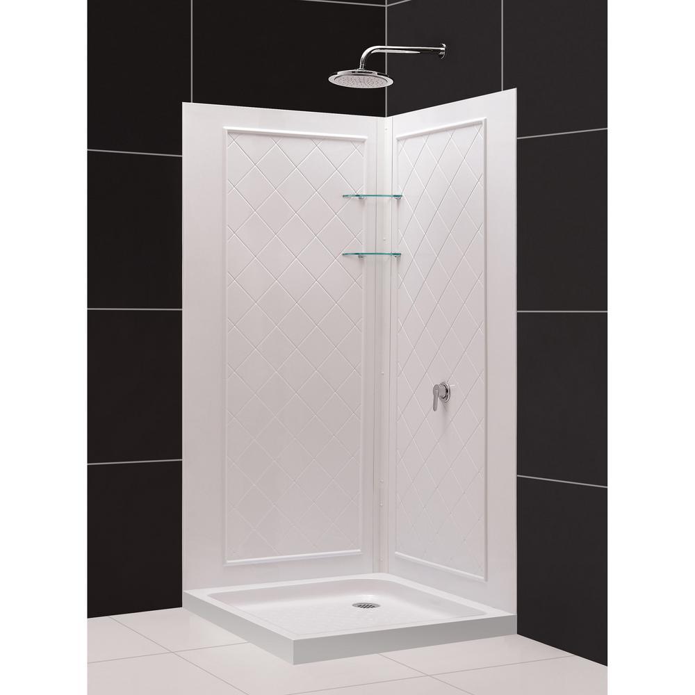 Cornerview 36x36x76.75 in. Framed Corner Sliding Shower Enclosure in Chrome with Acrylic Base and Back Walls Kit - Super Arbor