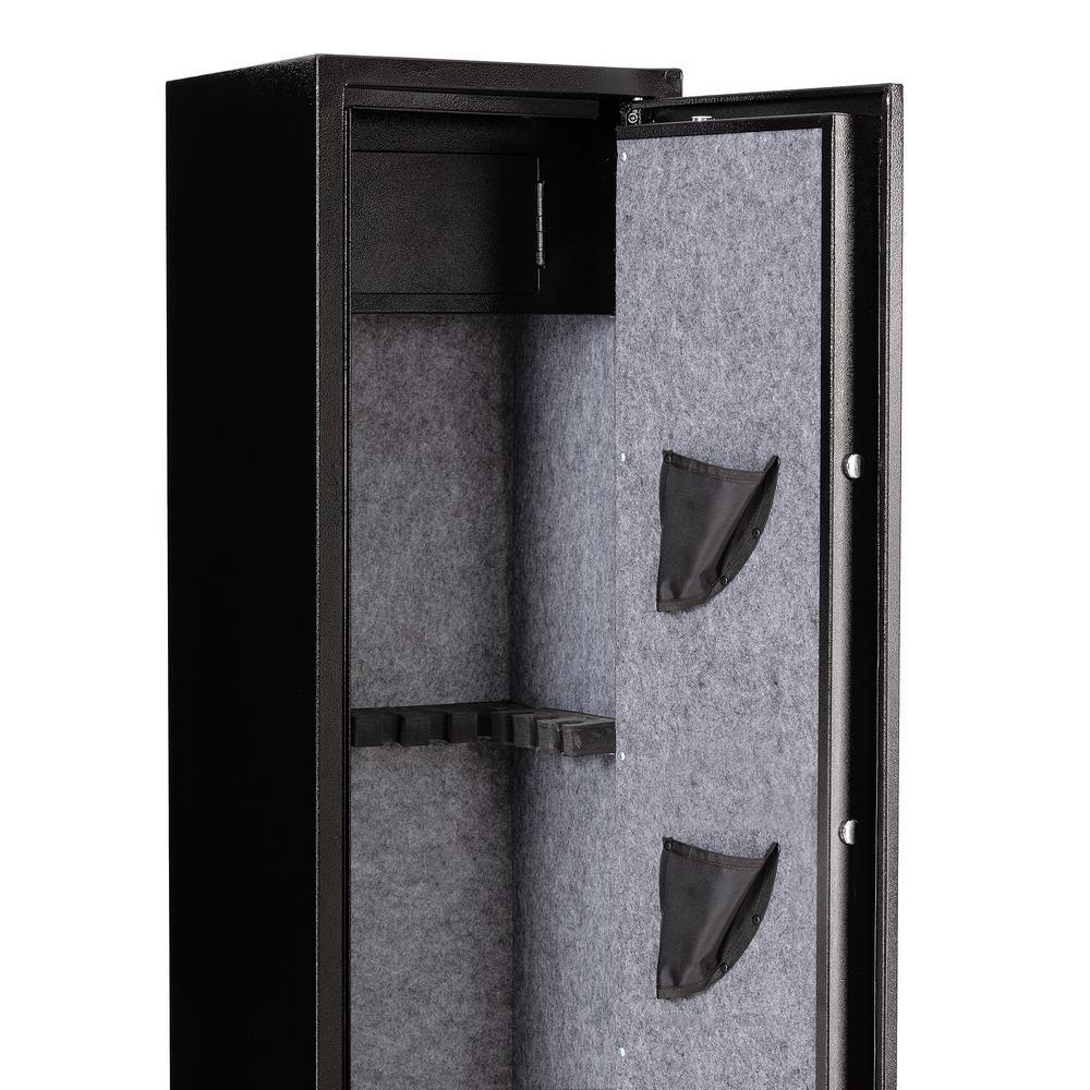 57 in. H Large Rifle Safe with Electronic and Key for Rifle Shotgun for Home, 5-Gun Cabinet with Handgun Lockbox, Black - Super Arbor