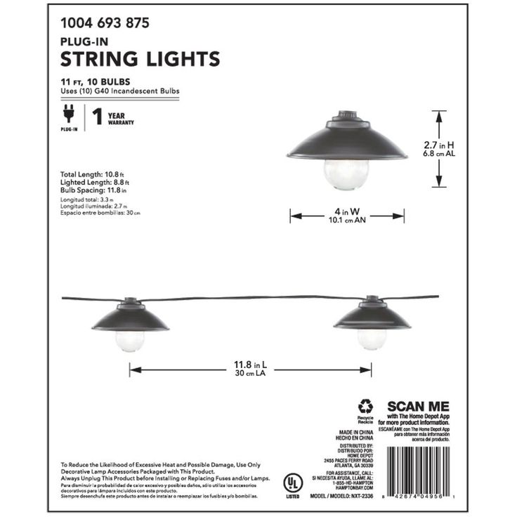 Outdoor/Indoor 11 ft. Line Voltage G40 Bulb Incandescent String Light (10-Heads)