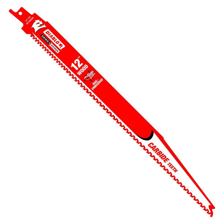 12 in. 6/9 TPI Carbide-Tipped Demo Demon Nail-Embedded Wood Cutting Reciprocating Saw Blade - Super Arbor