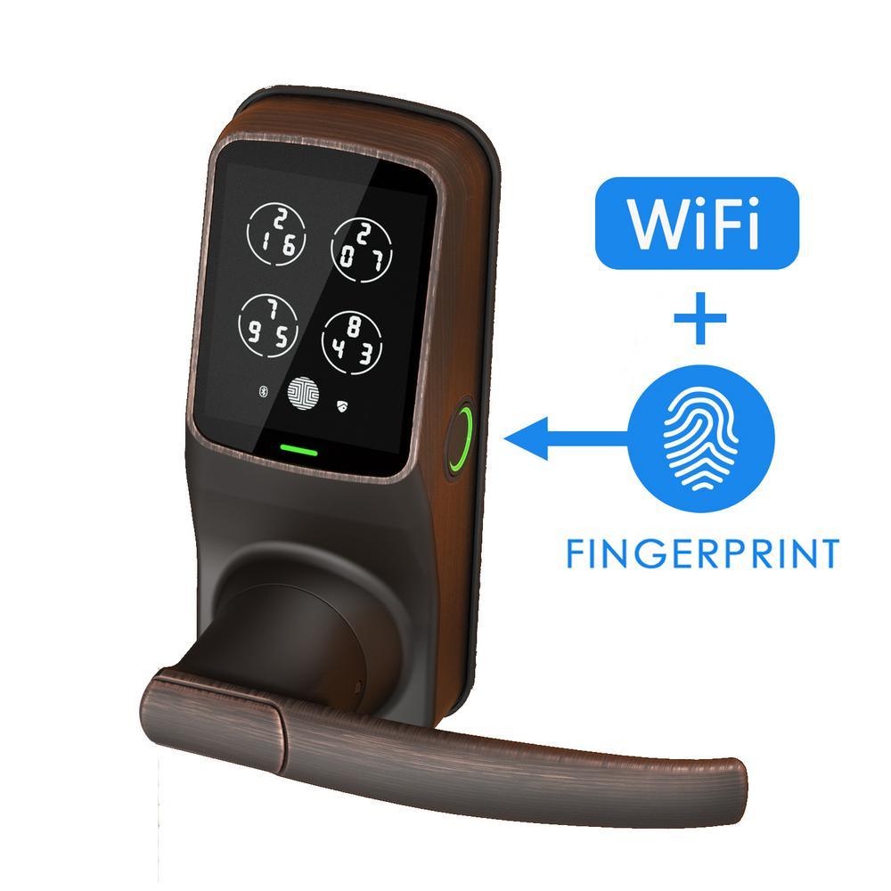 Secure PRO Satin Nickel Smart Lock Latch with 3D Fingerprint and Wi-Fi (Works with Alexa and Google Home) - Super Arbor
