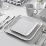 Stone Lain 32 Piece Stoneware Square Weave Dinnerware Set, Service for 8, White