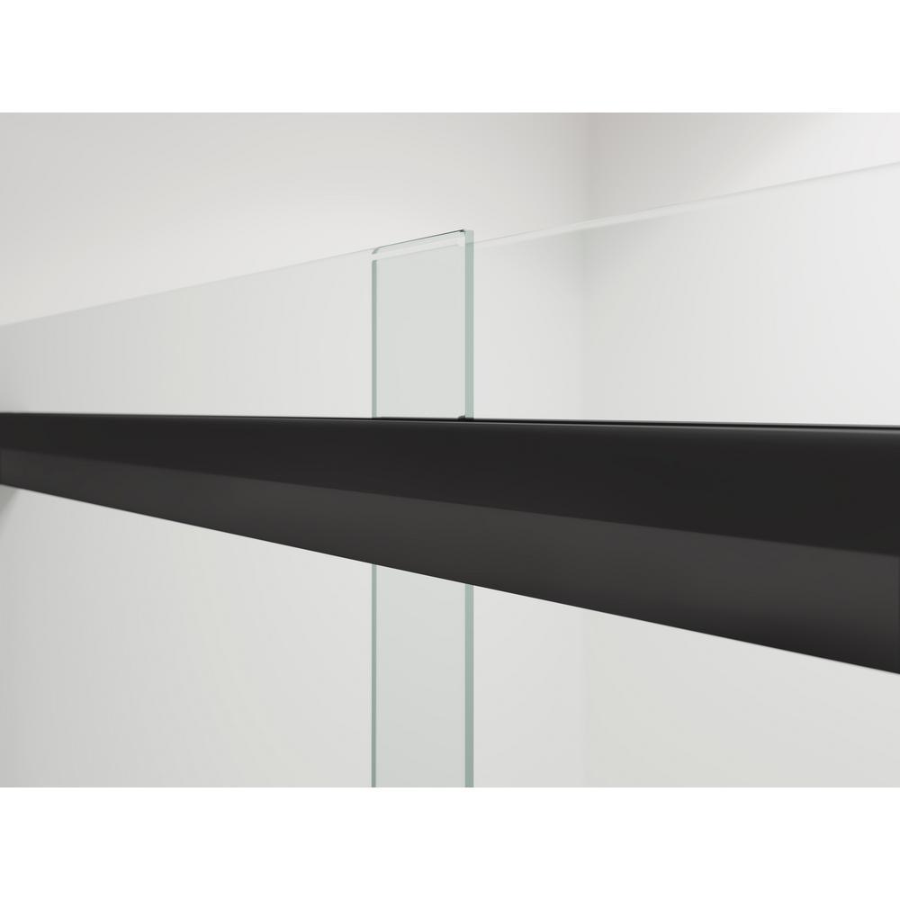 Pleat 59.625 in. x 63.5625 in. Frameless Sliding Bathtub Door in Matte Black with Frosted Glass - Super Arbor