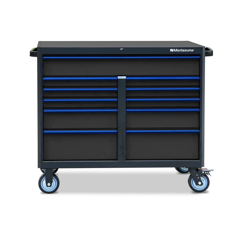 46 in. x 24 in. 11-Drawer Roller Cabinet Tool Chest with Power and USB Outlets in Black and Blue - Super Arbor